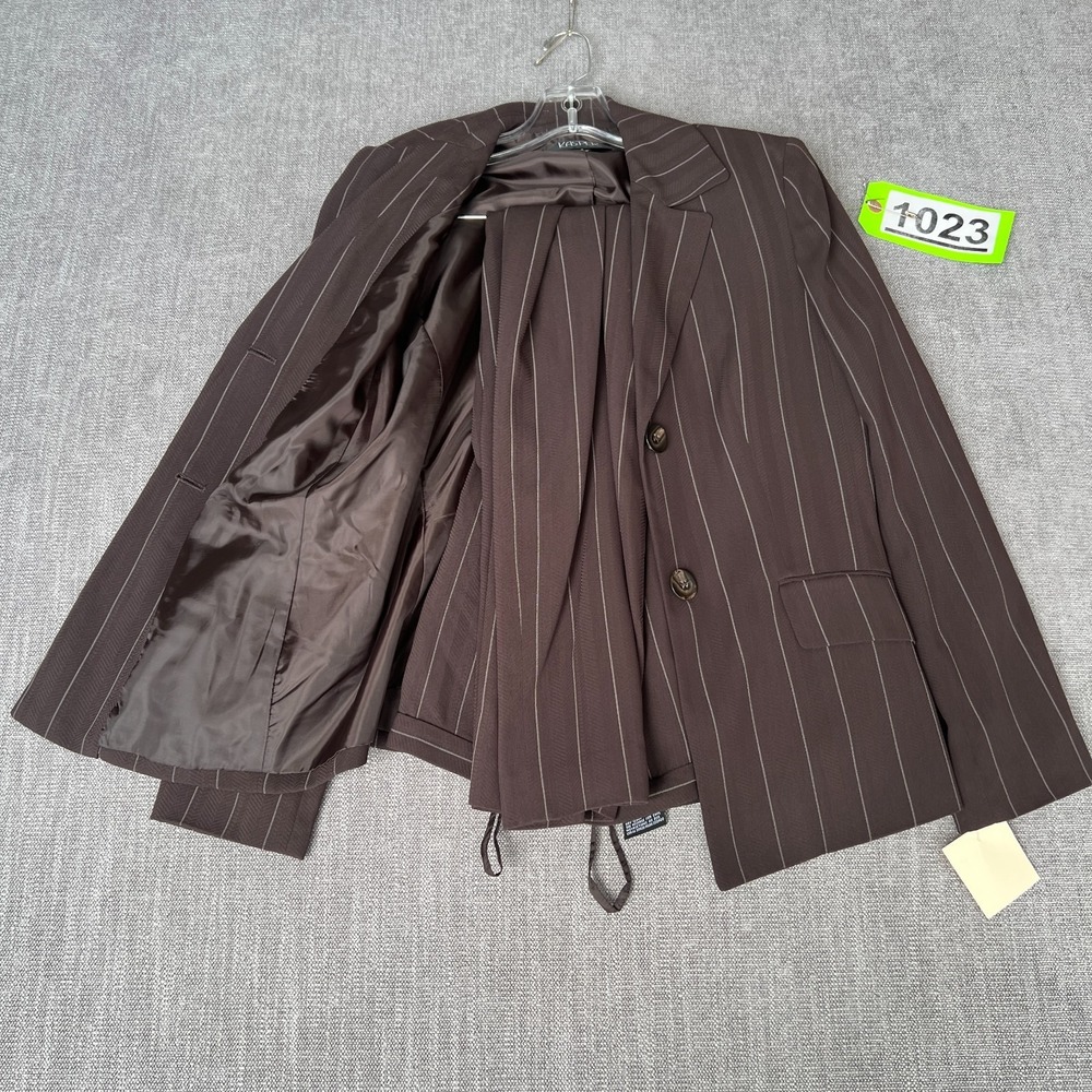 Kasper 2-Piece Blazer & Pants Set Women 6 Brown Pinstripe Formal Business Career